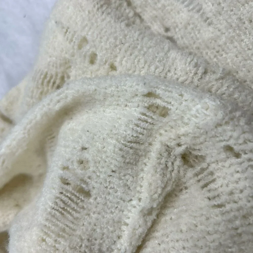 Free People Sweater Dress Tunic Womens Sz M Ivory Distressed Open Knit Bohemian - Picture 12 of 16